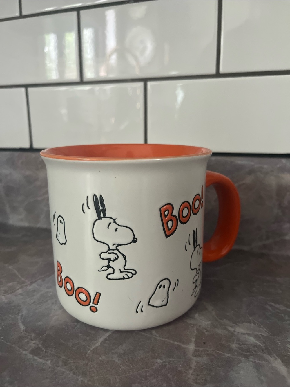 Peanuts Snoopy Halloween Boo Ghost Coffee Mug Orange White